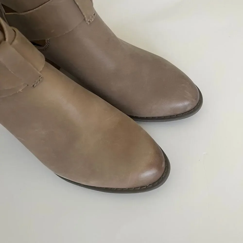 Vionic 'Rory' Women's 6 Taupe Leather Ankle Bootie Buckle Detail Almond Toe